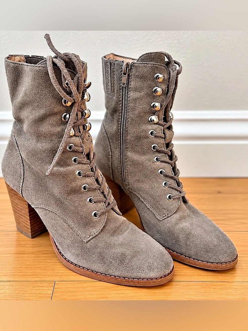 Jeffrey Campbell Taupe Suede Lace-Up Ankle Boots Size 6.5